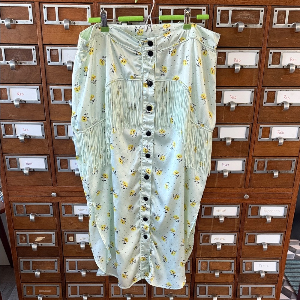 Cowboy Fringe Floral Silky Midi Skirt ASOS Size 12